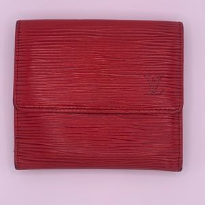 Louis Vuitton Red Epi Trifold Wallet and Coin Pouch